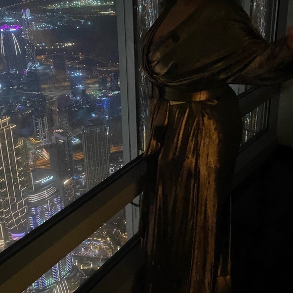 🚨SOLD🚨‼️‼️ Eliza J Surplice 3/4 Sleeve Metallic Foil Belted Wrap Front Gown - Picture 5 of 7